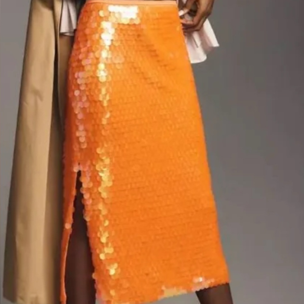Anthropologie Orange Sequin Skirt . Skirt size O